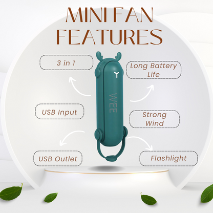 Portable Fan Mini Handheld Fan with Power Bank Flashlight Feature